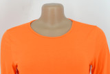 Autumn Casual Orange O-Neck Pocket Shirt Dress