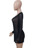 Autumn Sexy Black See throgh Long Sleeve with Thumb Hole Bodycon Dress