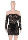 Autumn Sexy Black Lace Off Shoulder Long Sleeve inside with underpant Mini Dress