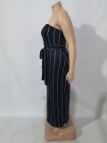 Fall Plus Size Black Stripe Tube Long Dress and Matching Coat Set