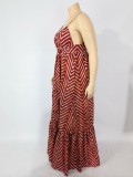 Fall Plus Size Brown Sling Casual Loose Maxi Dress