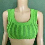 Autumn Casual Green Hollow out High neck Long Sleeve Crop Top
