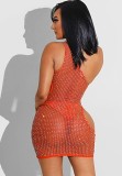 Summer Sexy Red Hollow Out Rhinestone Sleeveless Bodycon Dress