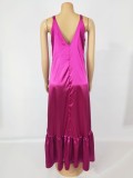 Fall Plus Size Purple Sling Casual Loose Maxi Dress