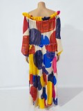 Fall Plus Size Colorful Off Shoulder Ruffled Maxi Dress