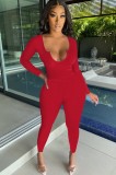 Fall Sexy Red U Neck Slim Top and Matching Pant Set