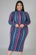 Fall Plus Size Mulitcolor Stripe Print Slim Long Dress