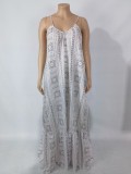 Fall Plus Size White Sling Casual Loose Maxi Dress