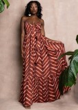 Fall Plus Size Brown Sling Casual Loose Maxi Dress