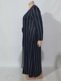 Fall Plus Size Black Stripe Tube Long Dress and Matching Coat Set