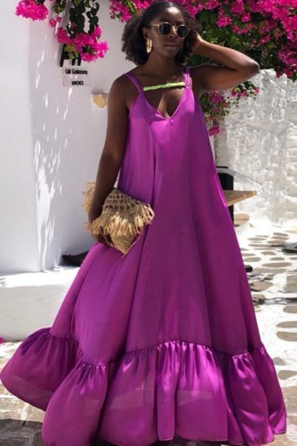 Fall Plus Size Purple Sling Casual Loose Maxi Dress