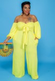 Fall Plus Size Yellow Off Shoulder Loose Jumpsuit