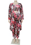 Fall Plus Size Floral Tube Crop Top and Pants with Cardigan Set