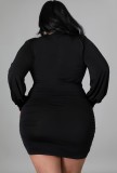 Fall Sexy Plus Size Black V-neck Ruffled Bodycon Dress