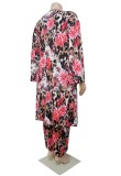 Fall Plus Size Floral Tube Crop Top and Pants with Cardigan Set