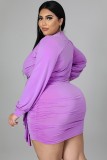Fall Sexy Plus Size Purple V-neck Ruffled Bodycon Dress