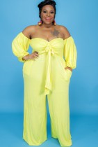Fall Plus Size Yellow Off Shoulder Loose Jumpsuit