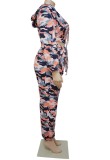 Fall Plus Size Multi Camou Hoodies and Pants Set