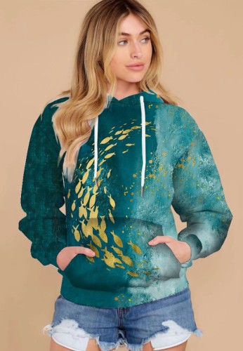 Autumn Plus Size Casual Fish Print Hoody Top