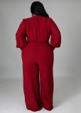 Autumn Plus Size Elegant Wrap Jumpsuit Red