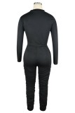 Autumn Party Sexy Tight Crop Top and Pants Set Black