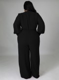Autumn Plus Size Elegant Wrap Jumpsuit Black