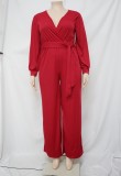 Autumn Plus Size Elegant Wrap Jumpsuit Red