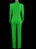 Winter Elegant Green Knit Top and Pants Suit