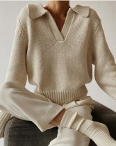Зимний свитер с отложным воротником и v-образным вырезом, топ цвета хаки