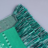Winter Print Boho Fringe Green Jacket with Belt