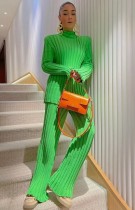 Winter Elegant Green Knit Top and Pants Suit