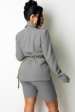 Autumn Grey Elegant Blazer and Shorts Set