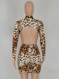 Autumn Party Sexy Leopard Print Open Back Mini Dress