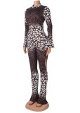 Autumn Party Sexy Leopard Print Cut Out Bodycon Jumpsuit