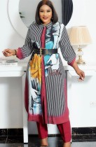 Autumn Mature Women Print Long Maxi Dress