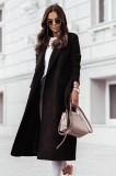 Winter Elegant Black Turndown Collar Long Woolen Coat with Belt