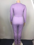 Autumn Plus Size Purple Shirt and Stacked Pants Set