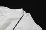 Autumn White Puff Sleeve Zipper Jacket