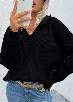 Otoño suéter negro con cuello en V y cuello vuelto suéter regular