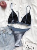 Two-Piece Stripes Blue Micro Swimwear