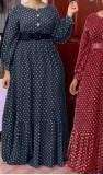 Autumn Elegant Polka Dot Black Long Maxi Dress with Belt