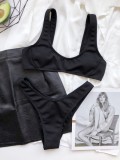 Two-Piece Black Simple Wide Strap Swimwear