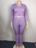 Autumn Plus Size Purple Shirt and Stacked Pants Set
