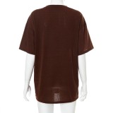 Summer Print Brown O-Neck Regular Shirt