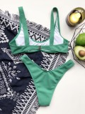 Two-Piece Green Simple Wide Strap Swimwear