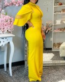 Autumn Formal Yellow Patch Sexy Jumpsuit