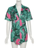 Summer Print Green Knotted Blouse and Matching Short Set