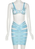 Summer Sexy Hollow Out Blue Bra and Skirt Set
