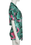Summer Print Green Knotted Blouse and Matching Short Set
