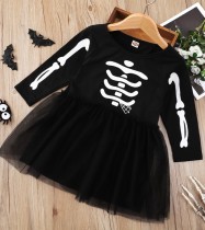 Kinder Mädchen Herbst Schwarz Print Halloween Kleid